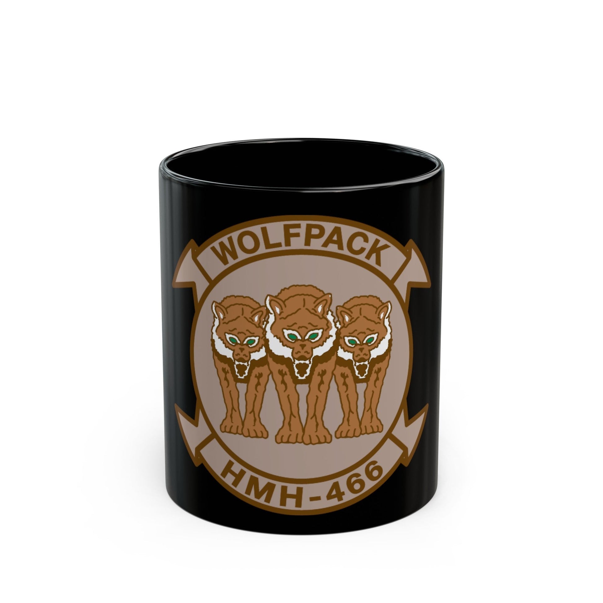 HMH 466 WOLFPACK Desert (USMC) Black Coffee Mug-11oz-The Sticker Space