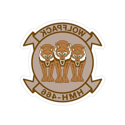 HMH 466 WOLFPACK Desert (USMC) REVERSE PRINT Transparent Die-Cut STICKER 3 Inch Die-Cut Transparent - The Sticker Space