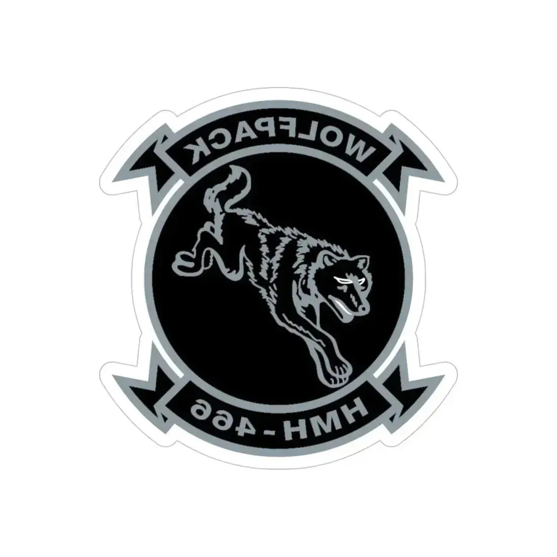 HMH 466 Wolfpack (USMC) REVERSE PRINT Transparent Die-Cut STICKER 4 Inch Die-Cut Transparent - The Sticker Space