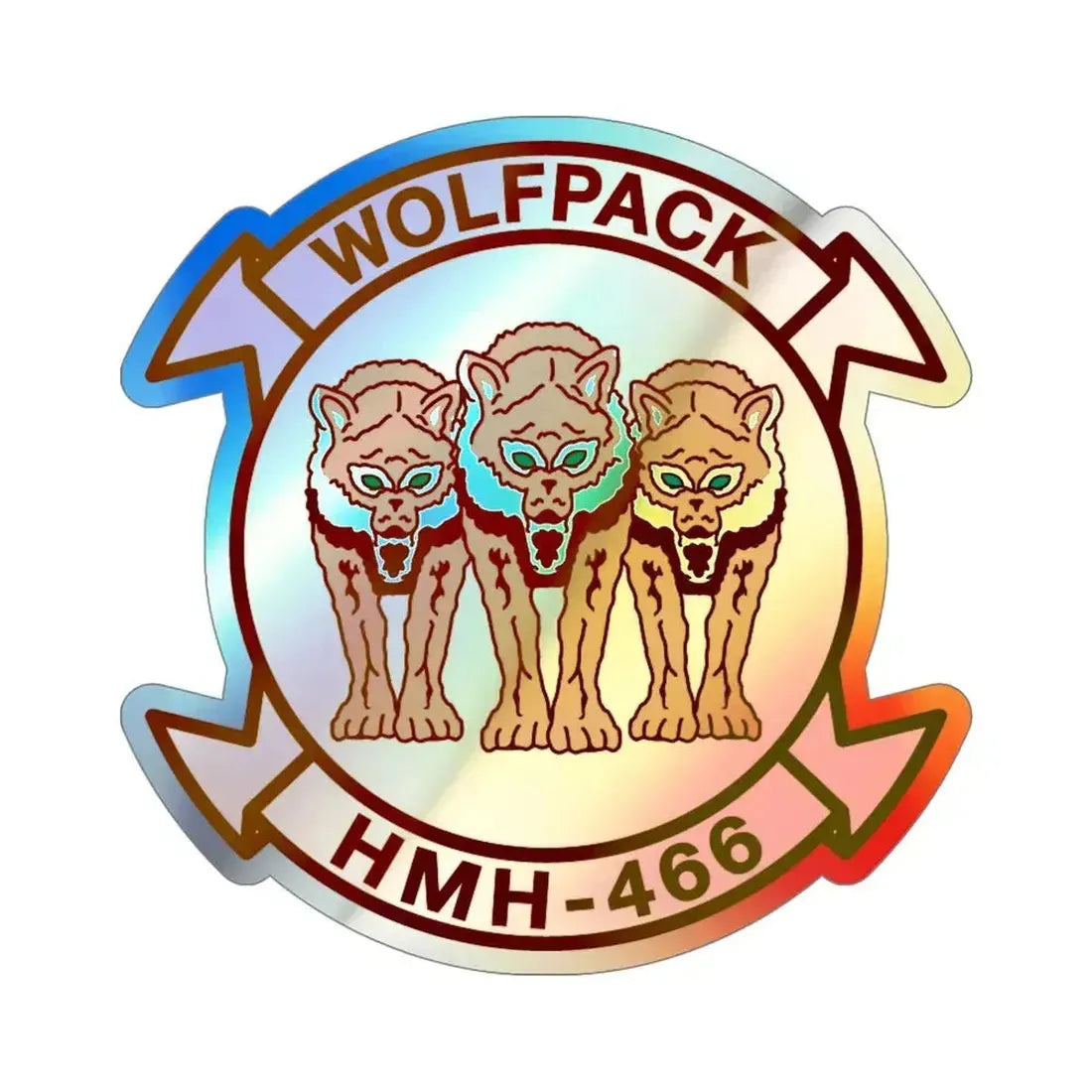 HMH 466 WOLFPACK v2 (USMC) Holographic STICKER Die-Cut Vinyl Decal 5 Inch Holographic - The Sticker Space
