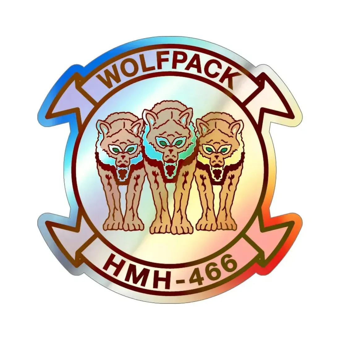 HMH 466 WOLFPACK v2 (USMC) Holographic STICKER Die-Cut Vinyl Decal 6 Inch Holographic - The Sticker Space