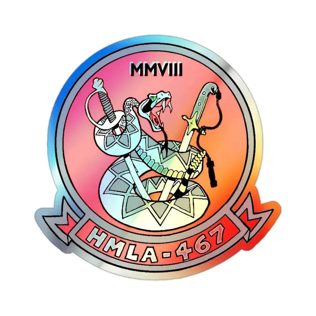 HMLA 467 (USMC) Holographic STICKER Die-Cut Vinyl Decal 2 Inch Holographic - The Sticker Space