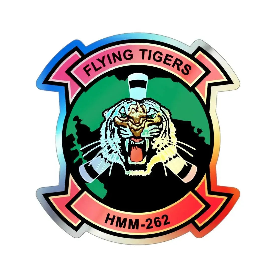 HMM 262 Flying Tigers (USMC) Holographic STICKER Die-Cut Vinyl Decal - The Sticker Space