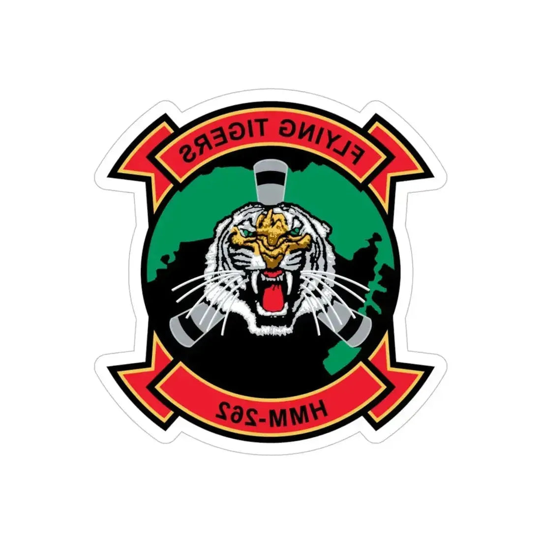 HMM 262 Flying Tigers (USMC) REVERSE PRINT Transparent Die-Cut STICKER 5 Inch Die-Cut Transparent - The Sticker Space
