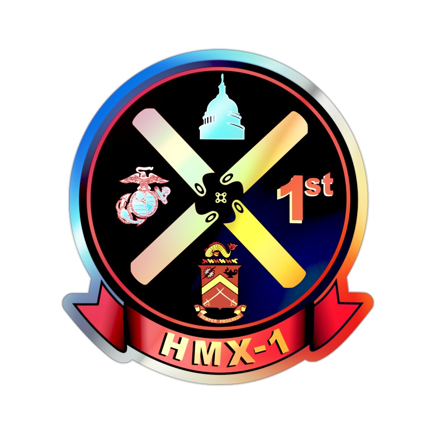 HMX 1 (USMC) Holographic STICKER Die-Cut Vinyl Decal-2 Inch-The Sticker Space