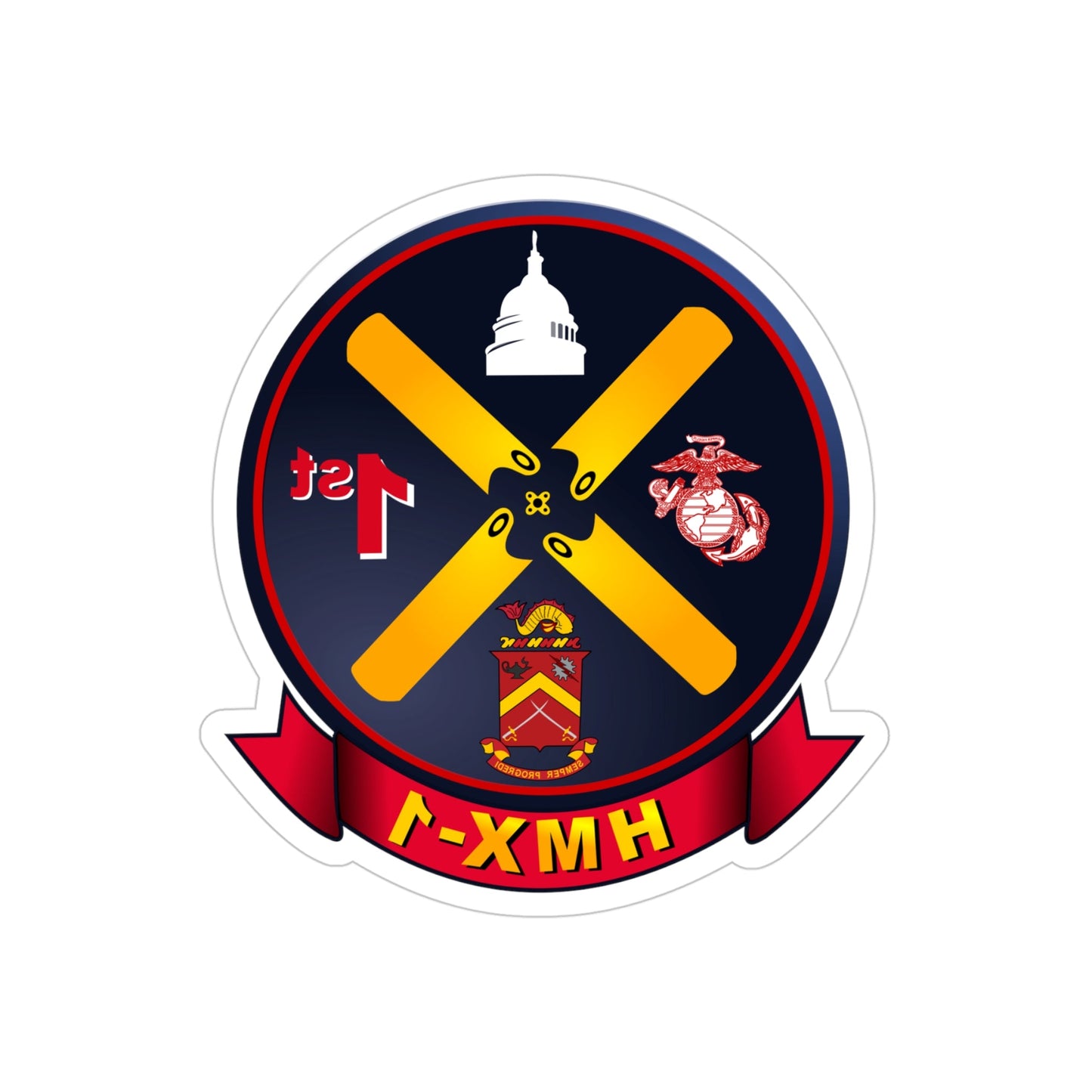 HMX 1 (USMC) REVERSE PRINT Transparent STICKER-4" × 4"-The Sticker Space