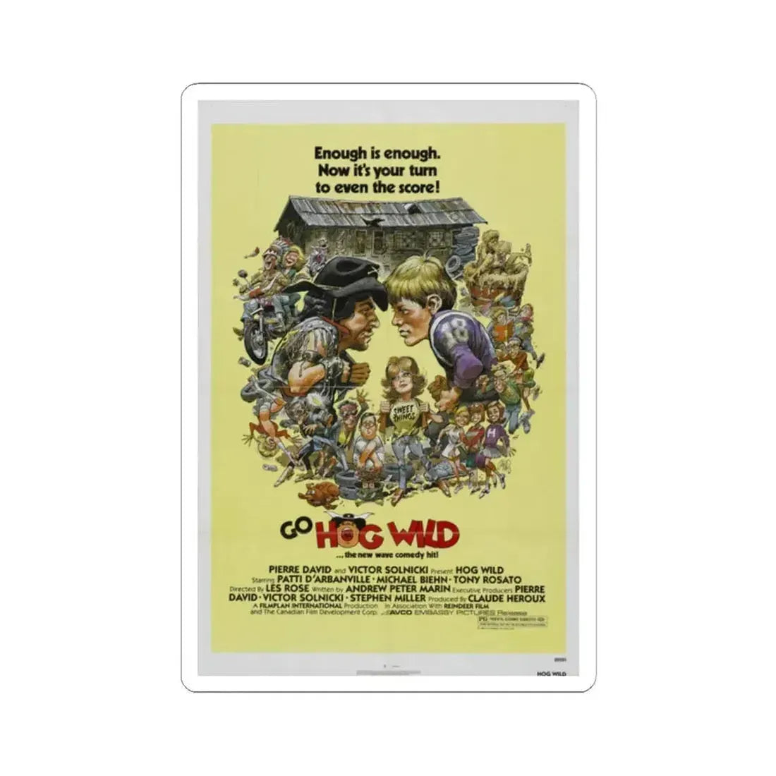 Hog Wild 1980 Movie Poster - STICKER Vinyl Kiss-Cut Decal 2 Inch White - The Sticker Space