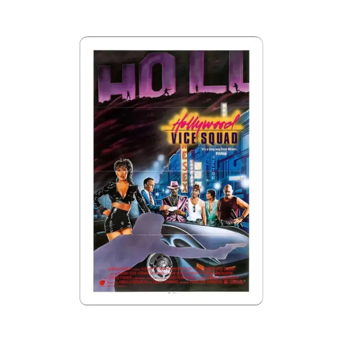 HOLLYWOOD VICE SQUAD (3) 1986 Movie Poster - STICKER Vinyl Kiss-Cut Decal 2 Inch White - The Sticker Space