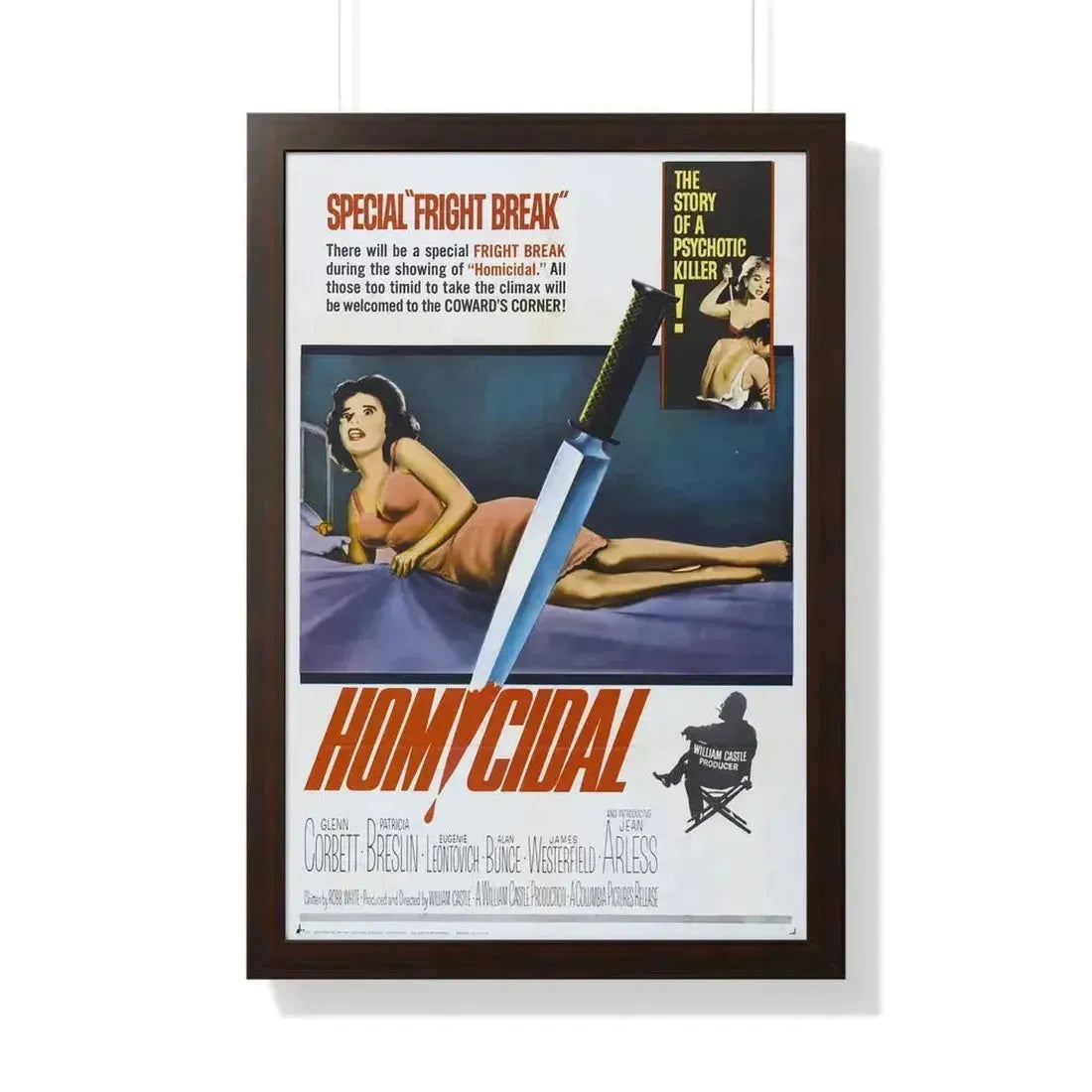 HOMICIDAL! 1961 - Framed Movie Poster 20" x 30" Walnut - The Sticker Space