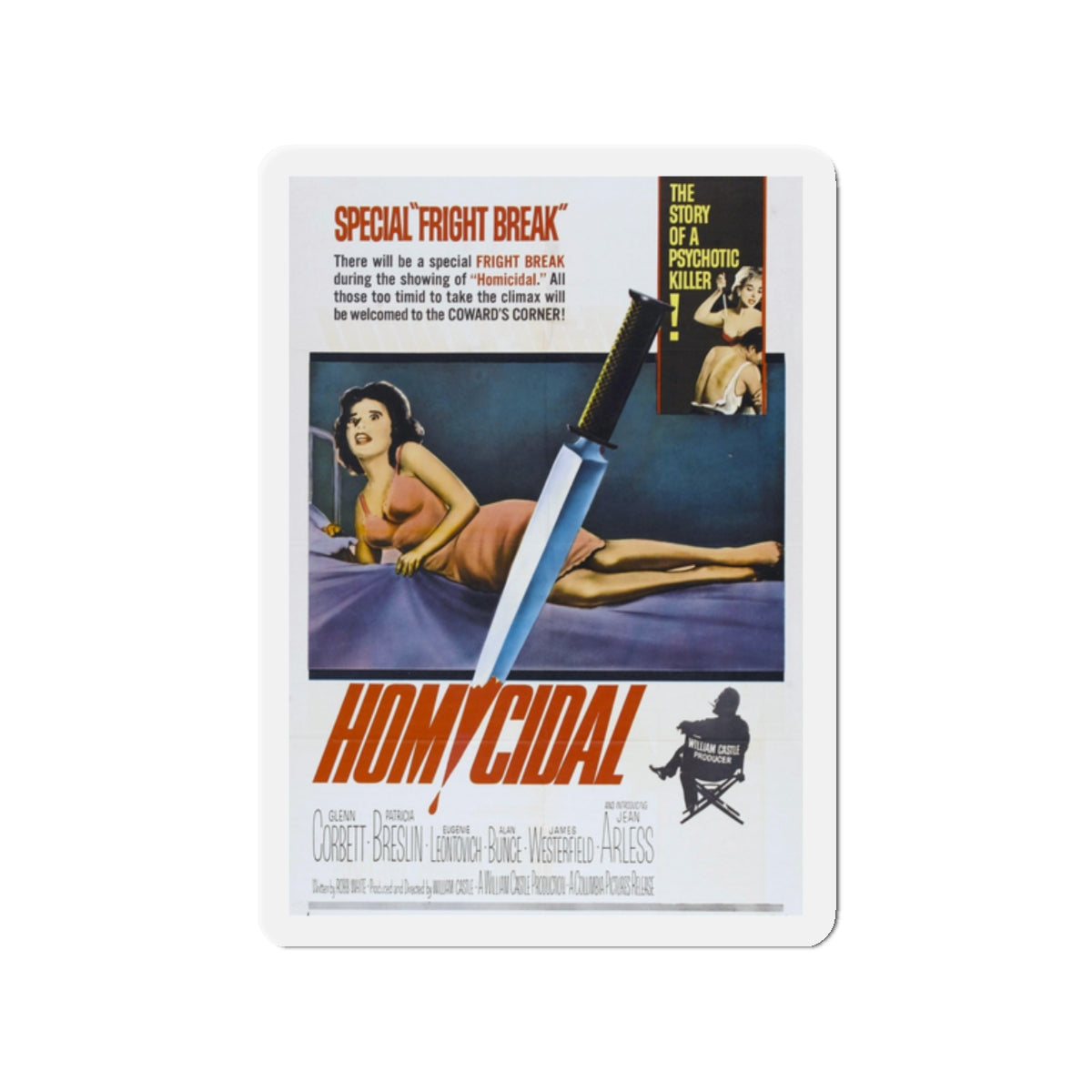 HOMICIDAL! 1961 Movie Poster - Die-Cut Magnet-2" x 2"-The Sticker Space