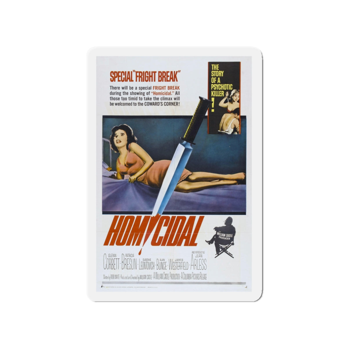 HOMICIDAL! 1961 Movie Poster - Die-Cut Magnet-3" x 3"-The Sticker Space