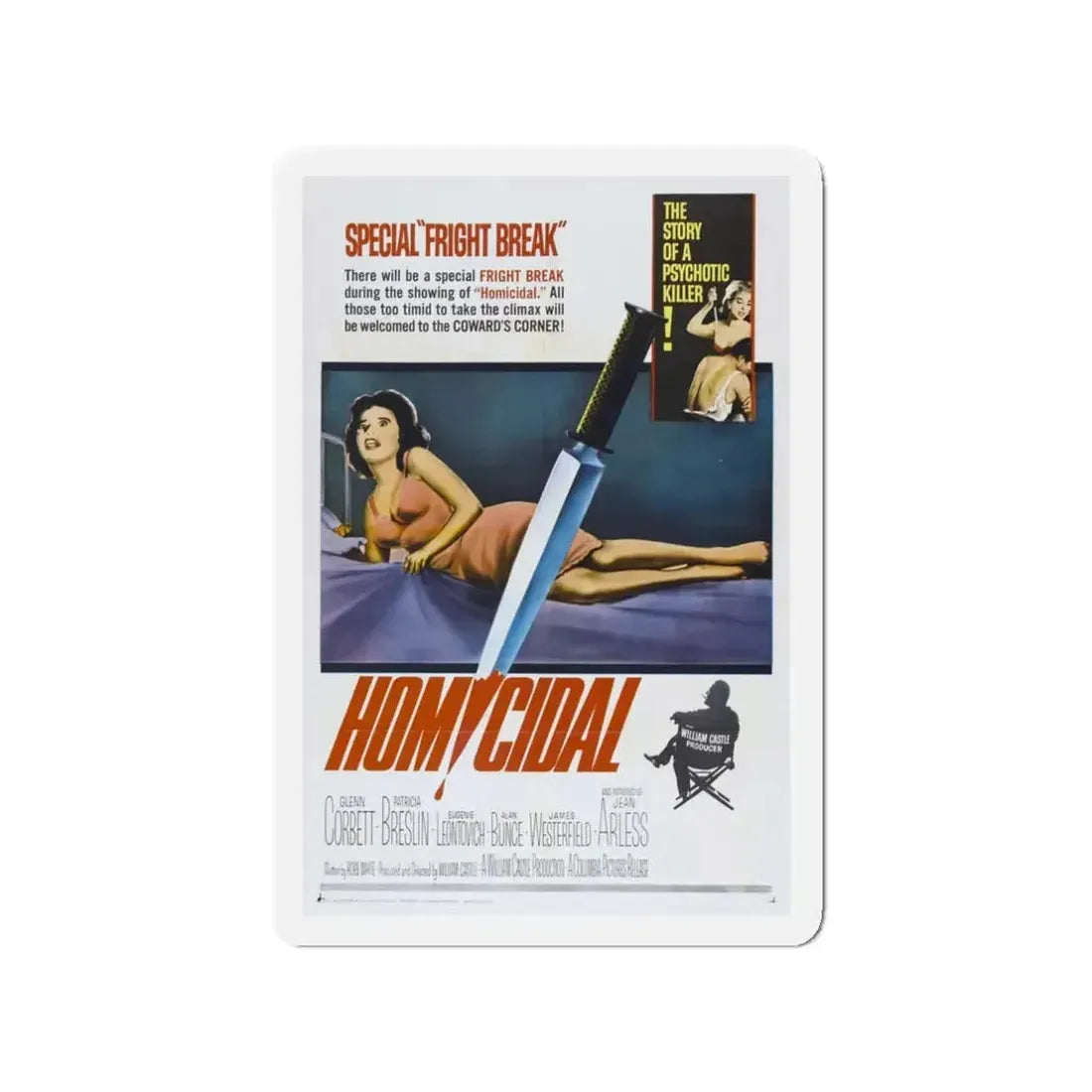 HOMICIDAL! 1961 Movie Poster - Refrigerator Magnet 3 Inch - The Sticker Space