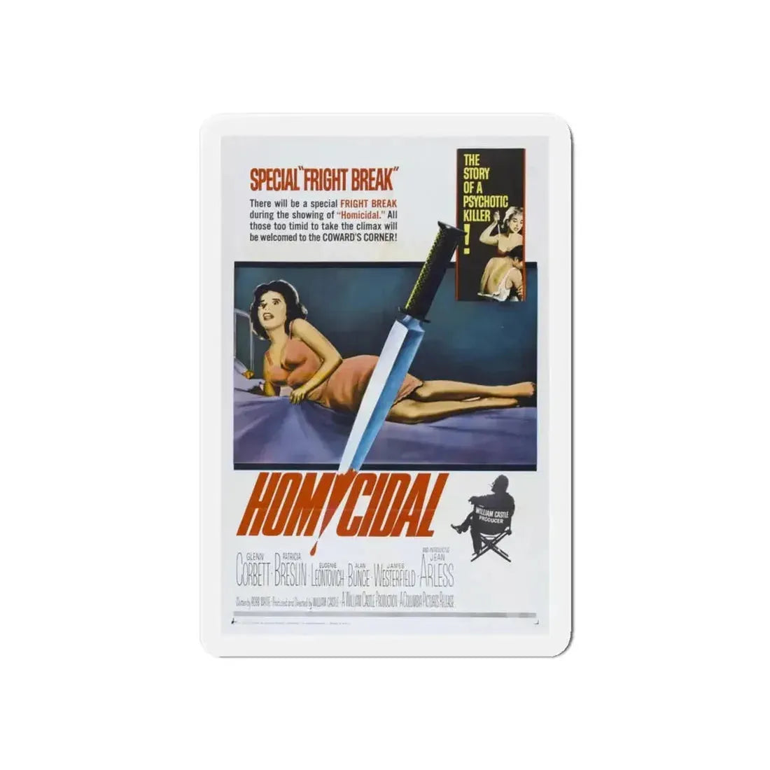 HOMICIDAL! 1961 Movie Poster - Refrigerator Magnet 6 Inch - The Sticker Space