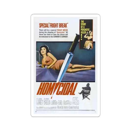 HOMICIDAL! 1961 Movie Poster - STICKER Vinyl Kiss-Cut Decal 2 Inch White - The Sticker Space