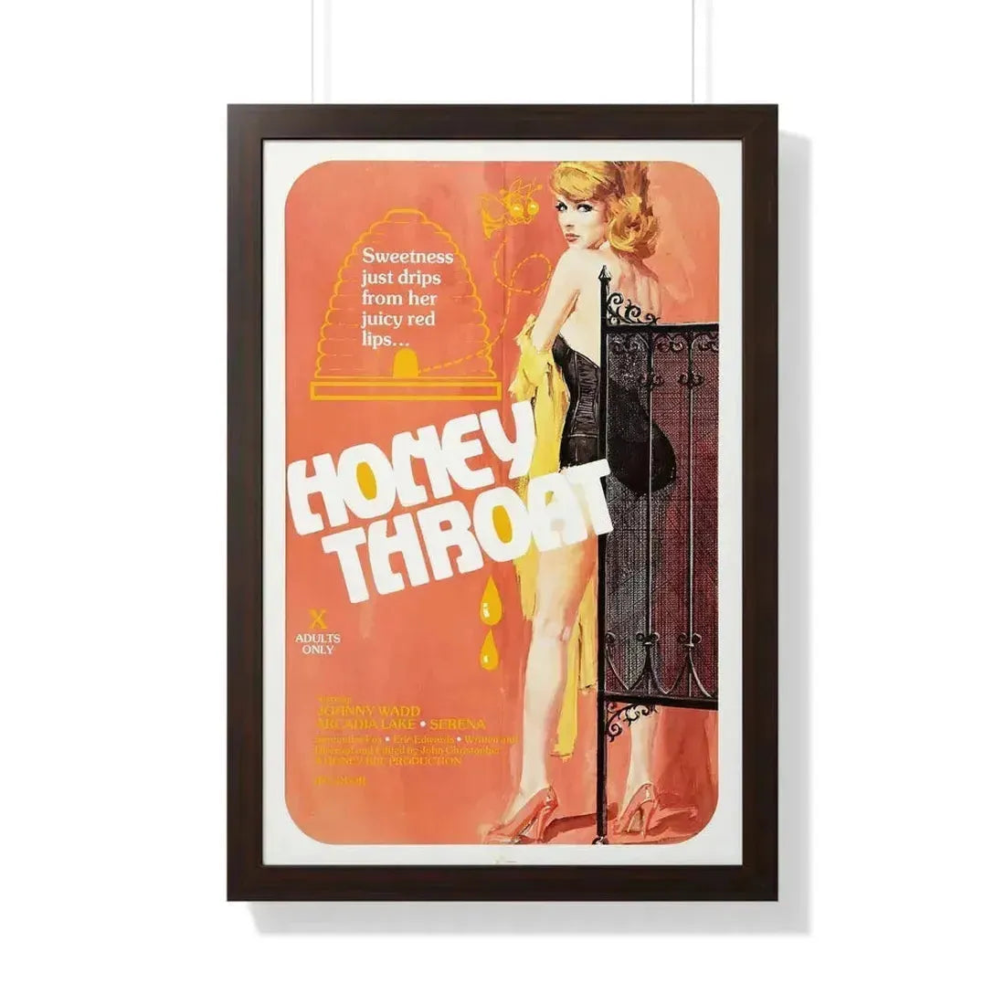 HONEY THROAT 1980 - Framed Movie Poster 20" x 30" Walnut - The Sticker Space