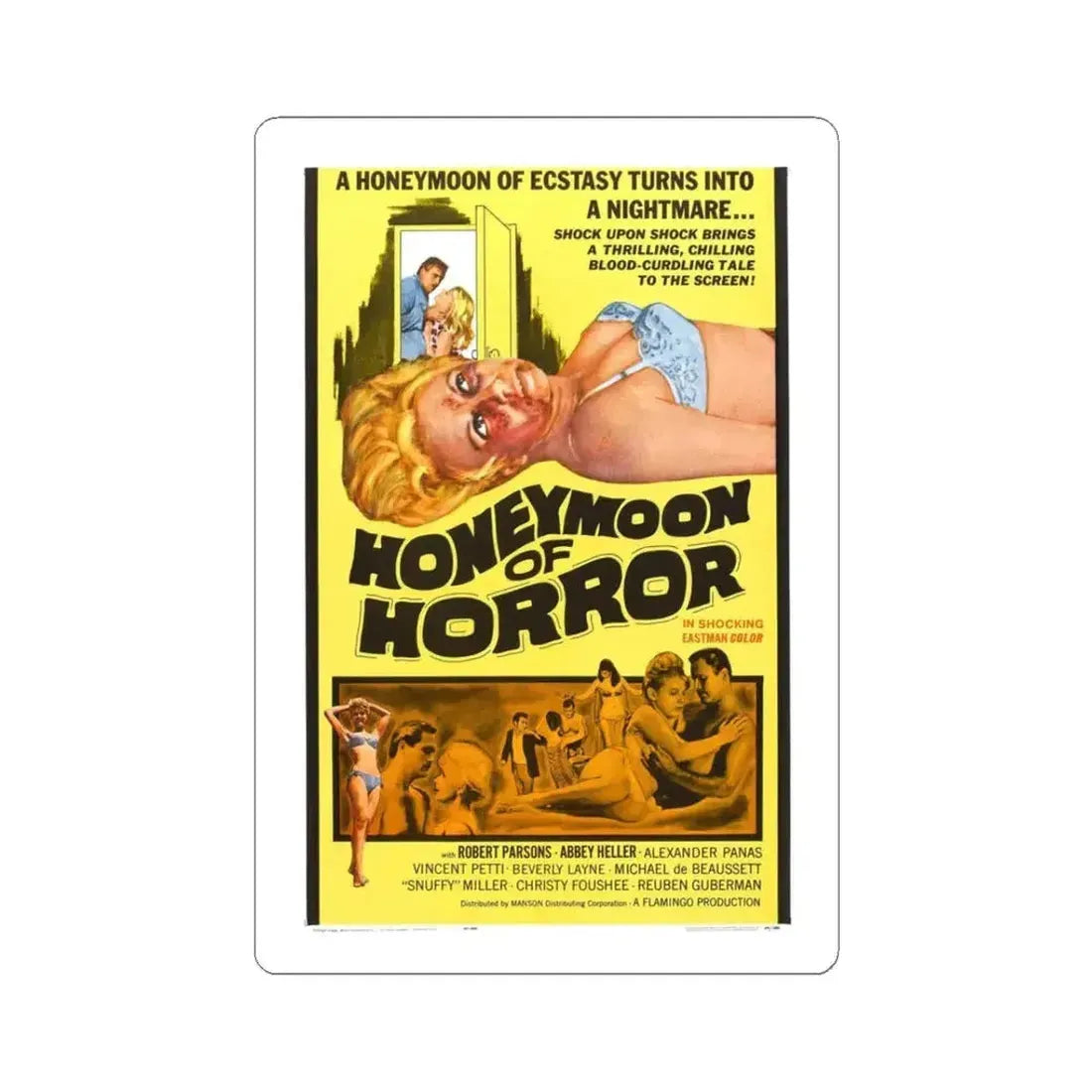 HONEYMOON OF HORROR 1964 Movie Poster - STICKER Vinyl Kiss-Cut Decal 3 Inch White - The Sticker Space