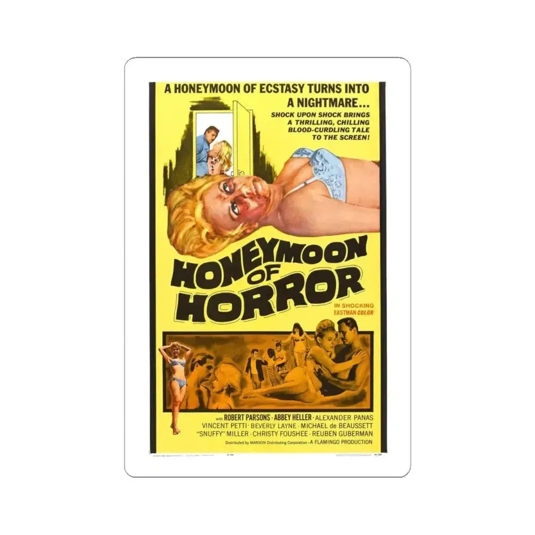 HONEYMOON OF HORROR 1964 Movie Poster - STICKER Vinyl Kiss-Cut Decal 4 Inch White - The Sticker Space