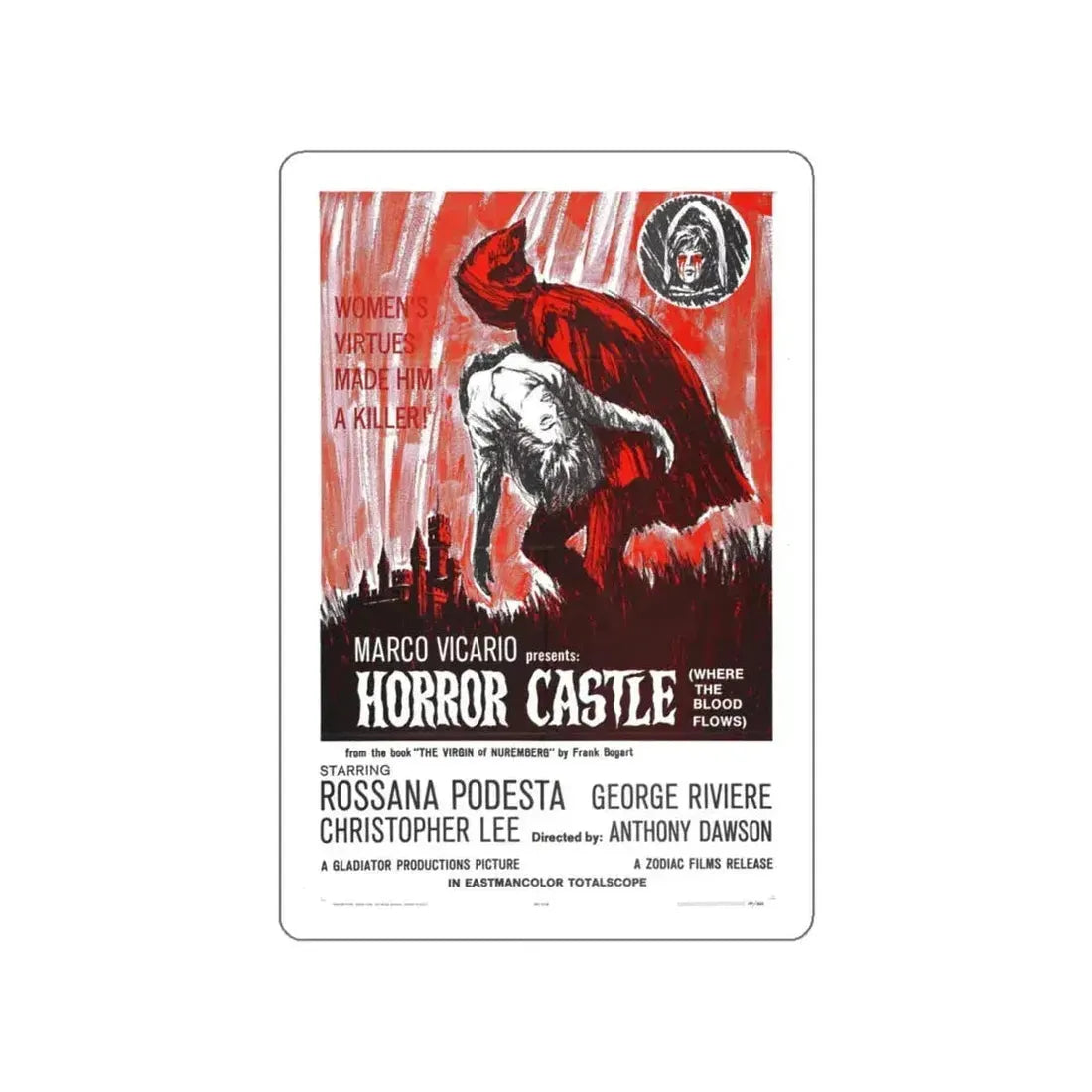 HORROR CASTLE (THE VIRGIN OF NUREMBERG) 1963 Movie Poster STICKER Vinyl Die-Cut Decal 4 Inch - The Sticker Space