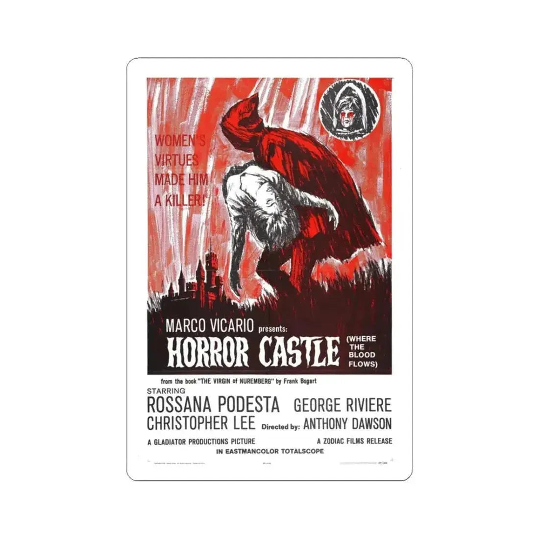 HORROR CASTLE (THE VIRGIN OF NUREMBERG) 1963 Movie Poster - STICKER Vinyl Kiss-Cut Decal 3 Inch White - The Sticker Space