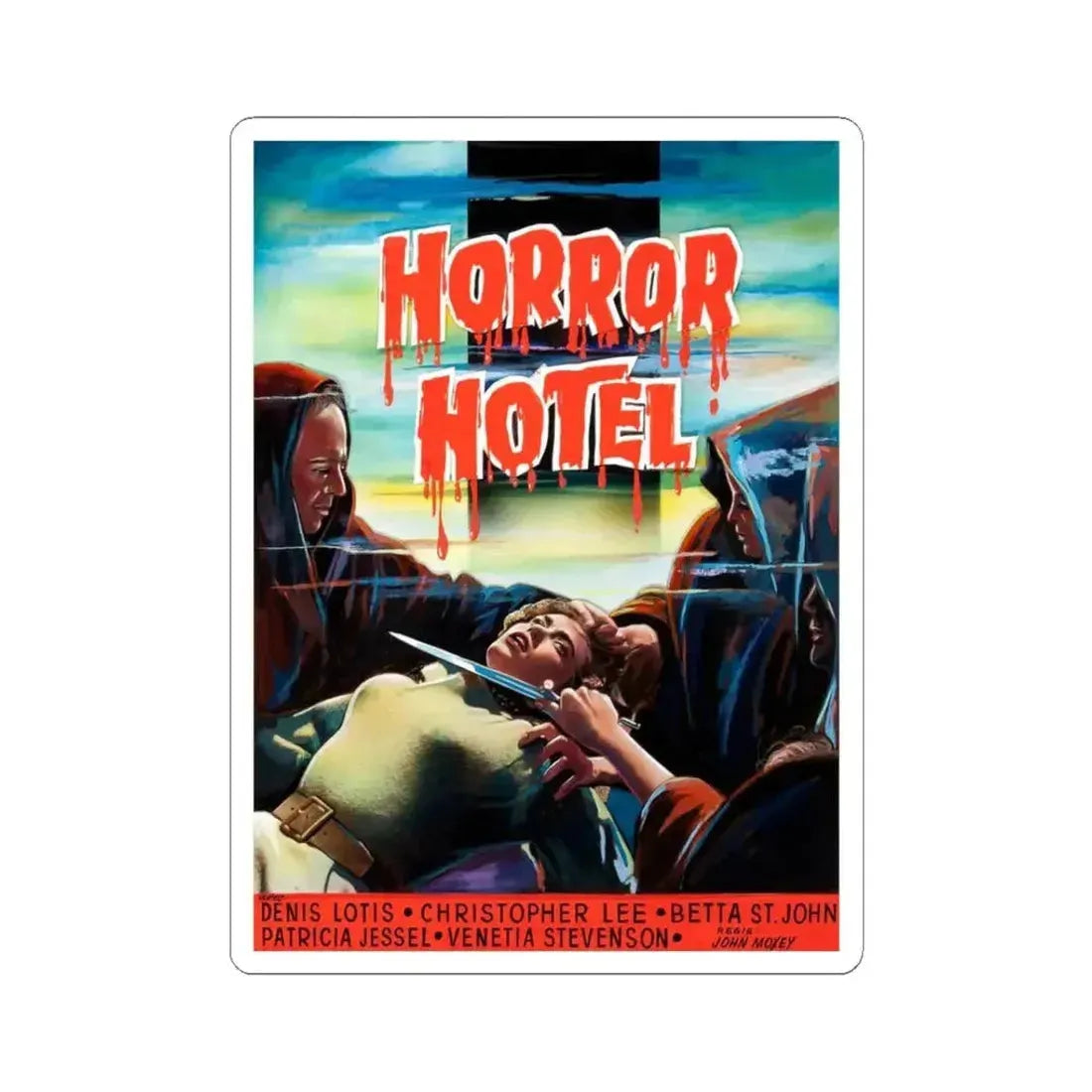 HORROR HOTEL (BELGIAN) 1960 Movie Poster - STICKER Vinyl Kiss-Cut Decal 3 Inch White - The Sticker Space