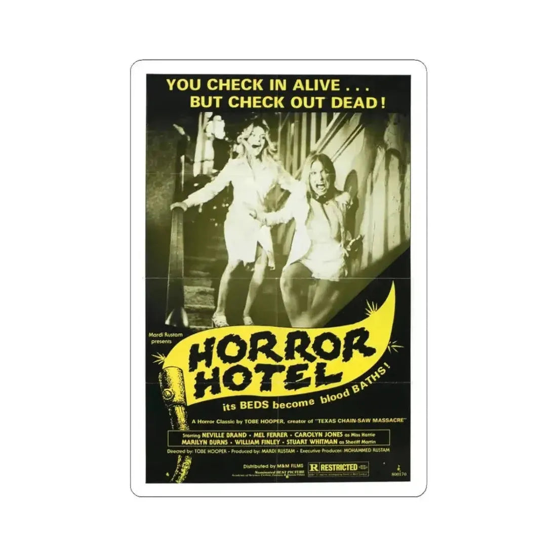 HORROR HOTEL (EATEN ALIVE) 1960 Movie Poster - STICKER Vinyl Kiss-Cut Decal 3 Inch White - The Sticker Space