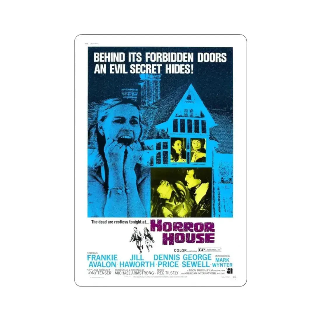 HORROR HOUSE 1969 Movie Poster - STICKER Vinyl Kiss-Cut Decal 3 Inch White - The Sticker Space