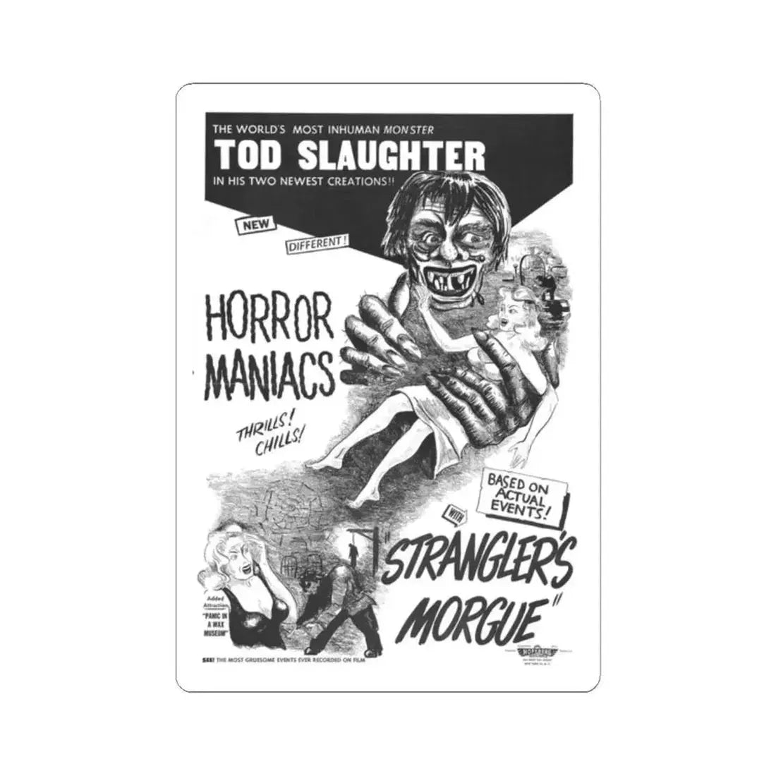 HORROR MANIACS + STRANGLERS MORGUE 1946 Movie Poster - STICKER Vinyl Kiss-Cut Decal 2 Inch White - The Sticker Space