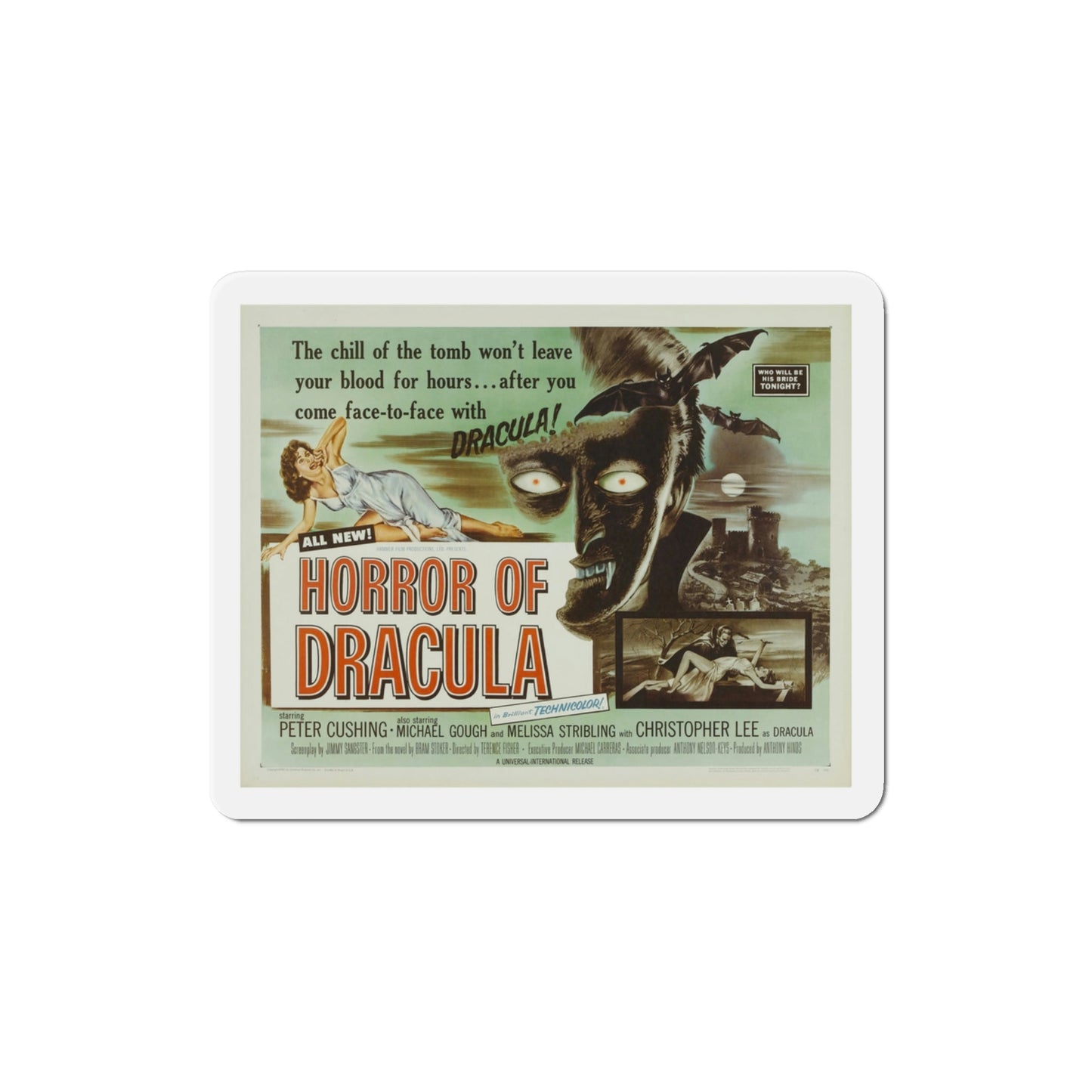 Horror of Dracula 1958 Movie Poster Die-Cut Magnet-3 Inch-The Sticker Space