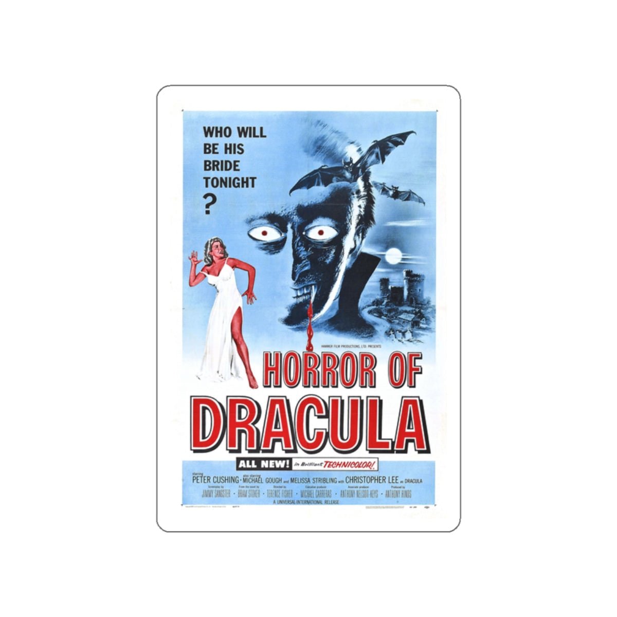 HORROR OF DRACULA 1958 Movie Poster STICKER Vinyl Die-Cut Decal-2 Inch-The Sticker Space