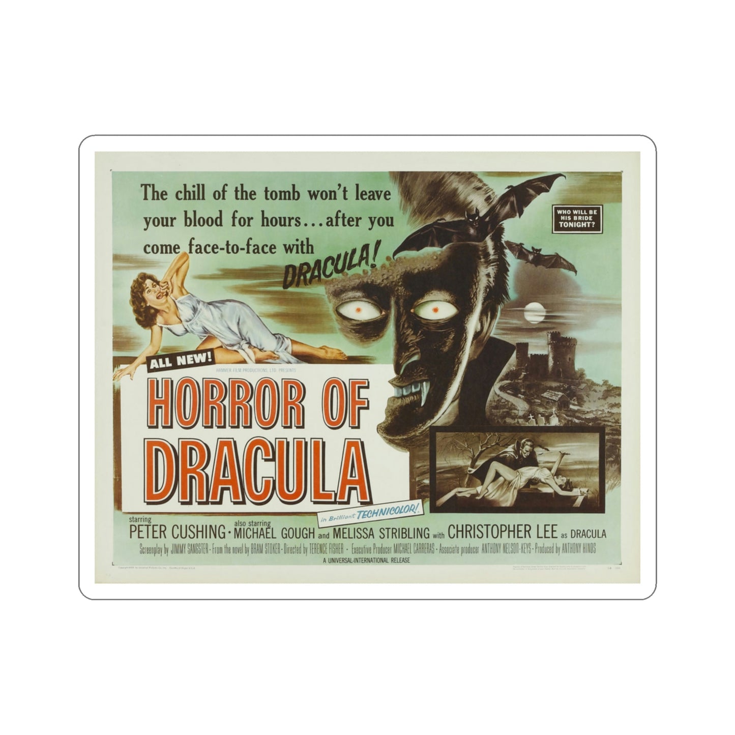 Horror of Dracula 1958 Movie Poster STICKER Vinyl Die-Cut Decal-3 Inch-The Sticker Space