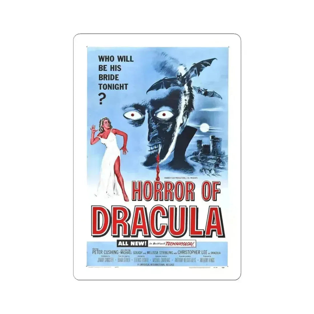 HORROR OF DRACULA 1958 Movie Poster - STICKER Vinyl Kiss-Cut Decal 6 Inch White - The Sticker Space