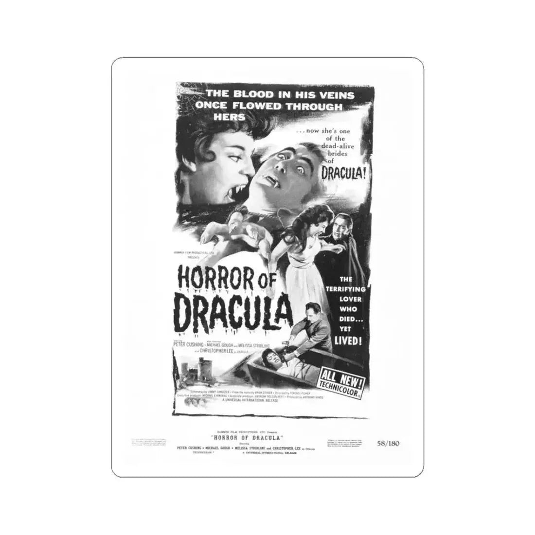 HORROR OF DRACULA (2) 1958 Movie Poster - STICKER Vinyl Kiss-Cut Decal 3 Inch White - The Sticker Space