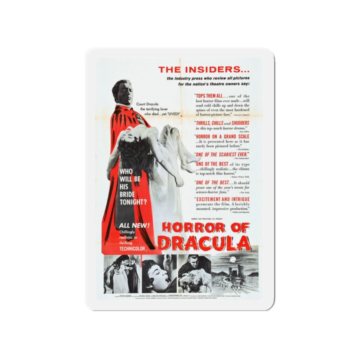 HORROR OF DRACULA (4) 1958 Movie Poster - Die-Cut Magnet-2" x 2"-The Sticker Space