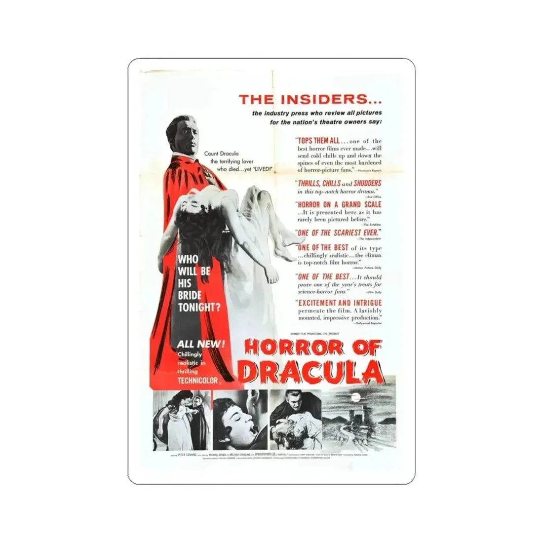 HORROR OF DRACULA (4) 1958 Movie Poster - STICKER Vinyl Kiss-Cut Decal 6 Inch White - The Sticker Space