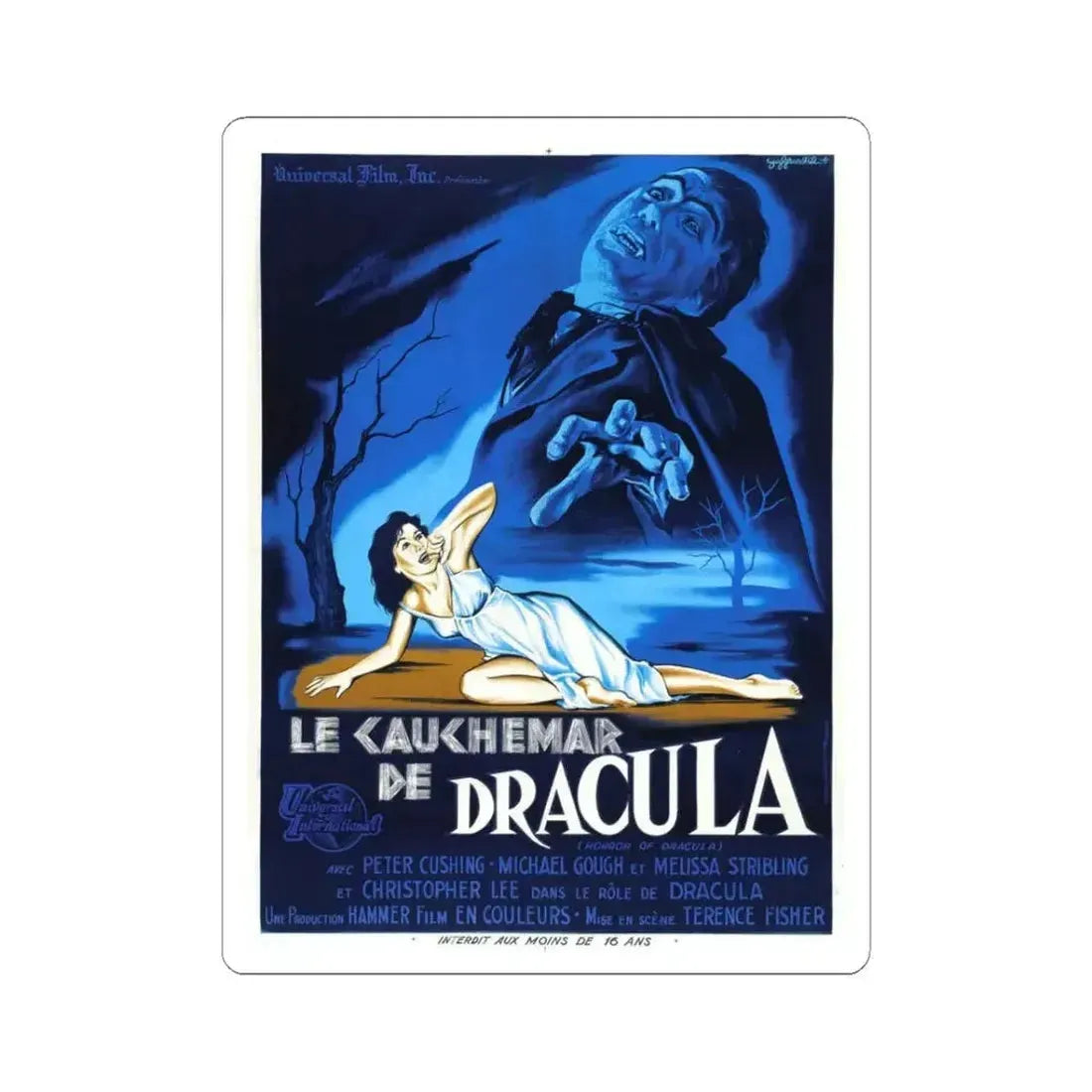 HORROR OF DRACULA (FRENCH) 1958 Movie Poster - STICKER Vinyl Kiss-Cut Decal 3 Inch White - The Sticker Space