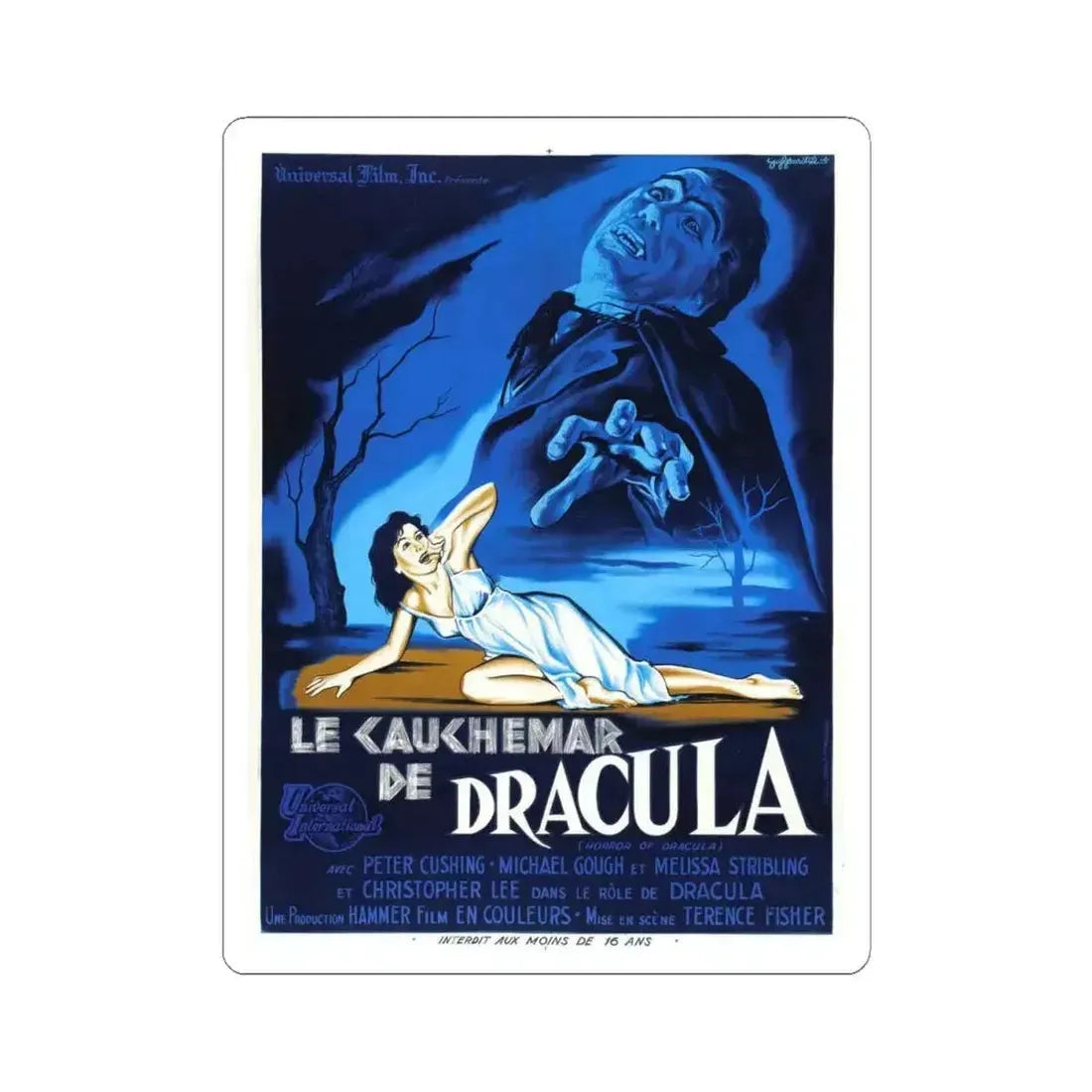 HORROR OF DRACULA (FRENCH) 1958 Movie Poster - STICKER Vinyl Kiss-Cut Decal 4 Inch White - The Sticker Space
