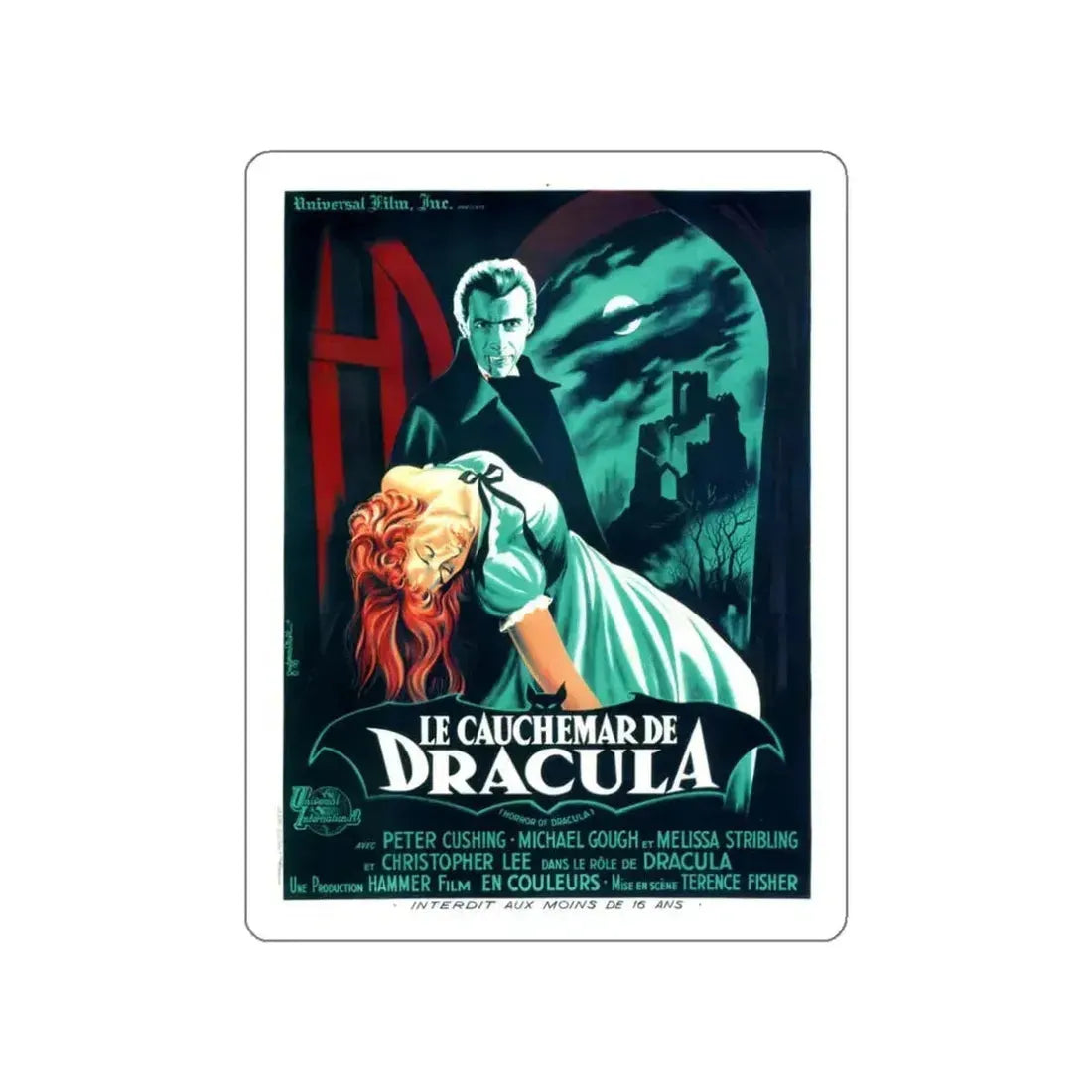 HORROR OF DRACULA (FRENCH) 2 1958 Movie Poster STICKER Vinyl Die-Cut Decal 3 Inch - The Sticker Space
