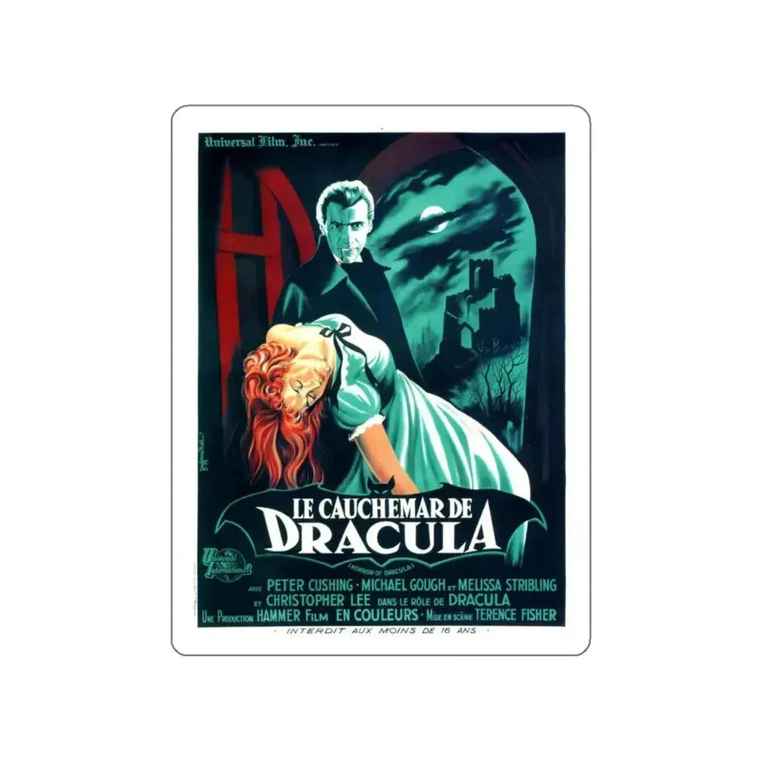 HORROR OF DRACULA (FRENCH) 2 1958 Movie Poster STICKER Vinyl Die-Cut Decal 4 Inch - The Sticker Space