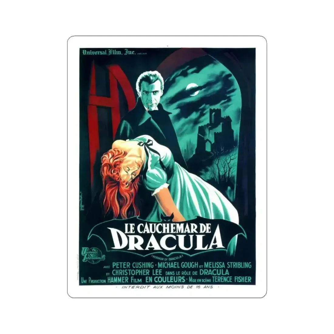 HORROR OF DRACULA (FRENCH) 2 1958 Movie Poster - STICKER Vinyl Kiss-Cut Decal 6 Inch White - The Sticker Space