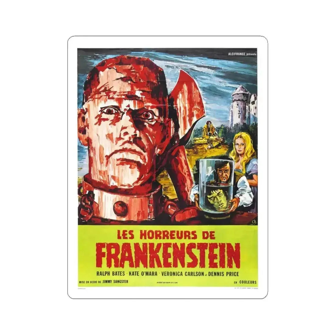 HORROR OF FRANKENSTEIN 1970 Movie Poster - STICKER Vinyl Kiss-Cut Decal 4 Inch White - The Sticker Space