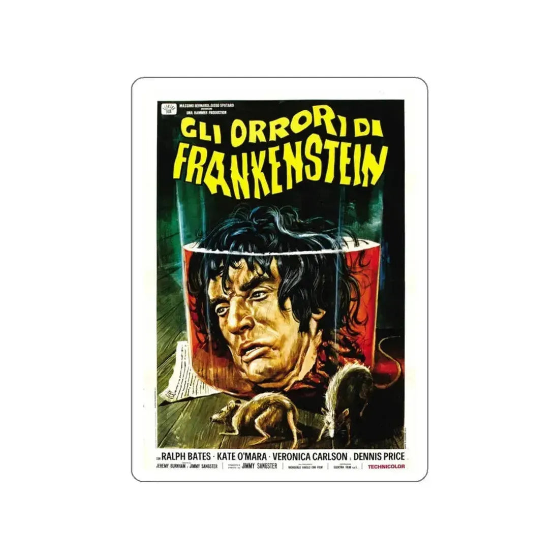 HORROR OF FRANKENSTEIN (ITALIAN) 1970 Movie Poster STICKER Vinyl Die-Cut Decal 5 Inch - The Sticker Space