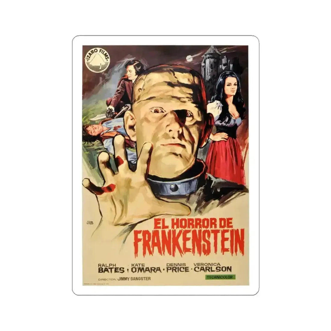 HORROR OF FRANKENSTEIN (SPANISH) 1970 Movie Poster - STICKER Vinyl Kiss-Cut Decal 4 Inch White - The Sticker Space