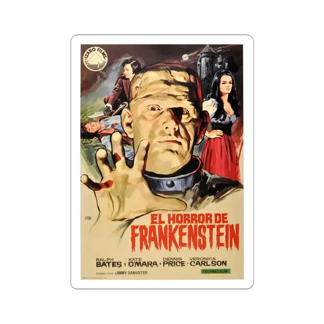 HORROR OF FRANKENSTEIN (SPANISH) 1970 Movie Poster - STICKER Vinyl Kiss-Cut Decal 6 Inch White - The Sticker Space