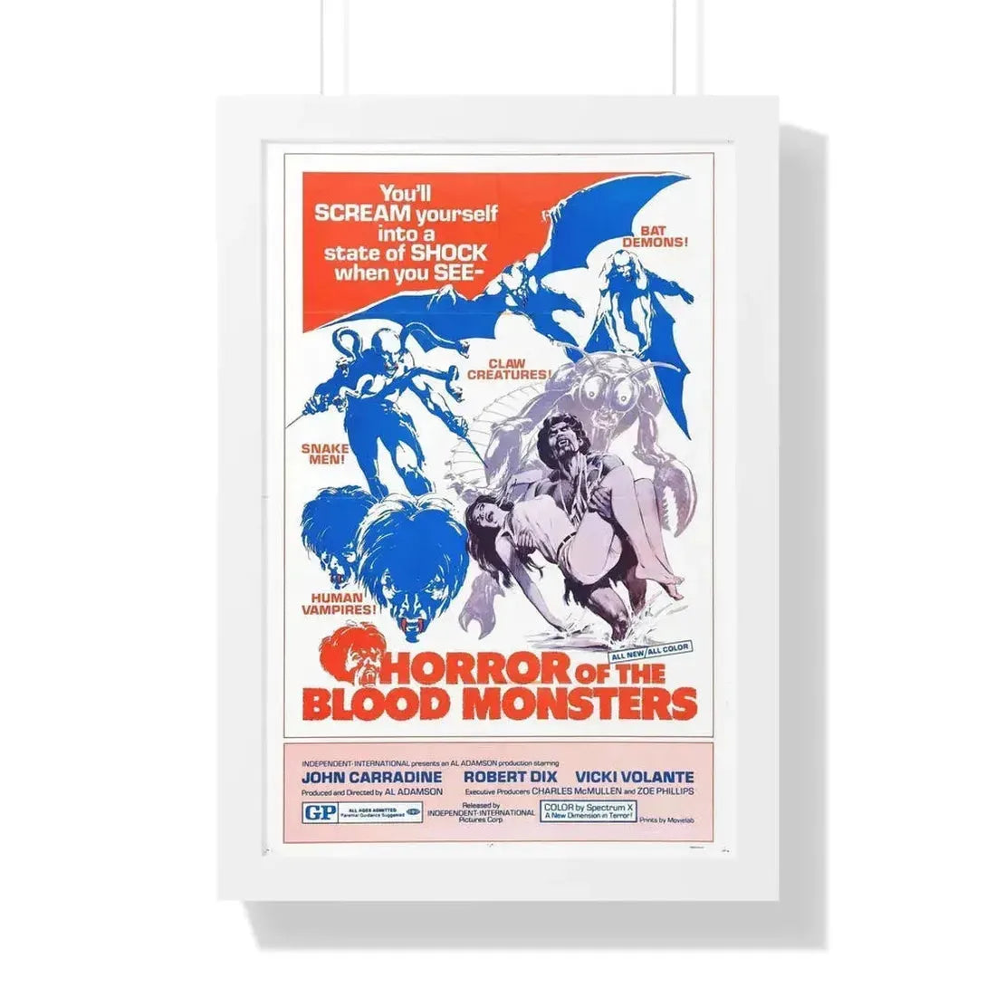 HORROR OF THE BLOOD MONSTERS 1970 - Framed Movie Poster 16″ x 24″ White - The Sticker Space