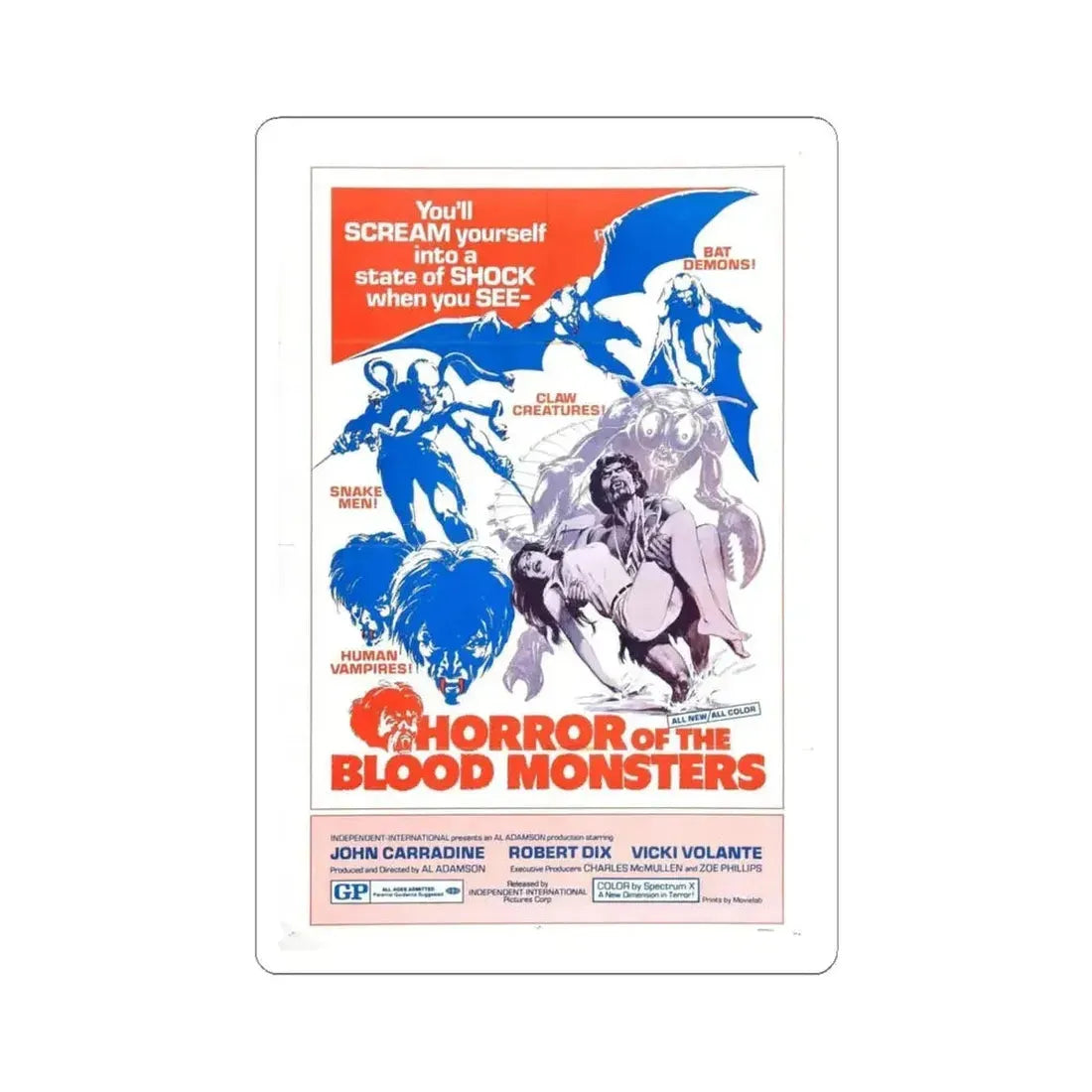 HORROR OF THE BLOOD MONSTERS 1970 Movie Poster - STICKER Vinyl Kiss-Cut Decal 4 Inch White - The Sticker Space