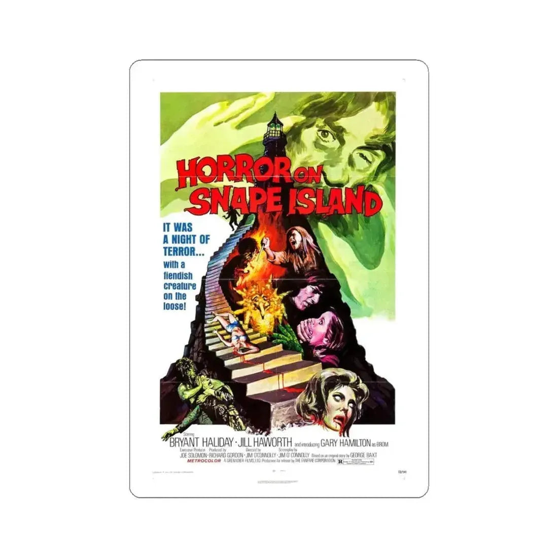 HORROR ON SNAPE ISLAND (TOWER OF EVIL) 1972 Movie Poster - STICKER Vinyl Kiss-Cut Decal 4 Inch White - The Sticker Space