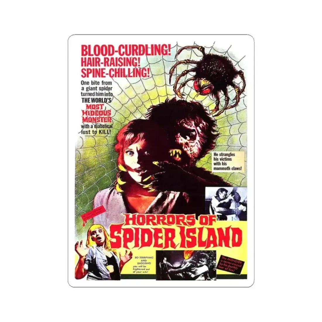 HORRORS OF SPIDER ISLAND 1960 Movie Poster - STICKER Vinyl Kiss-Cut Decal 2 Inch White - The Sticker Space