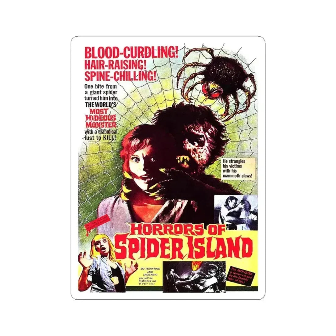 HORRORS OF SPIDER ISLAND 1960 Movie Poster - STICKER Vinyl Kiss-Cut Decal 3 Inch White - The Sticker Space