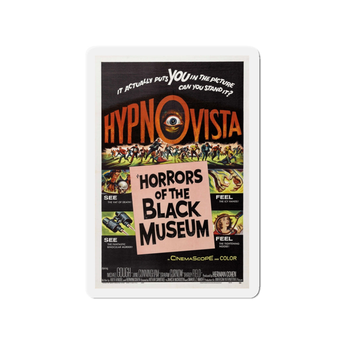 HORRORS OF THE BLACK MUSEUM 1959 Movie Poster - Die-Cut Magnet-3" x 3"-The Sticker Space