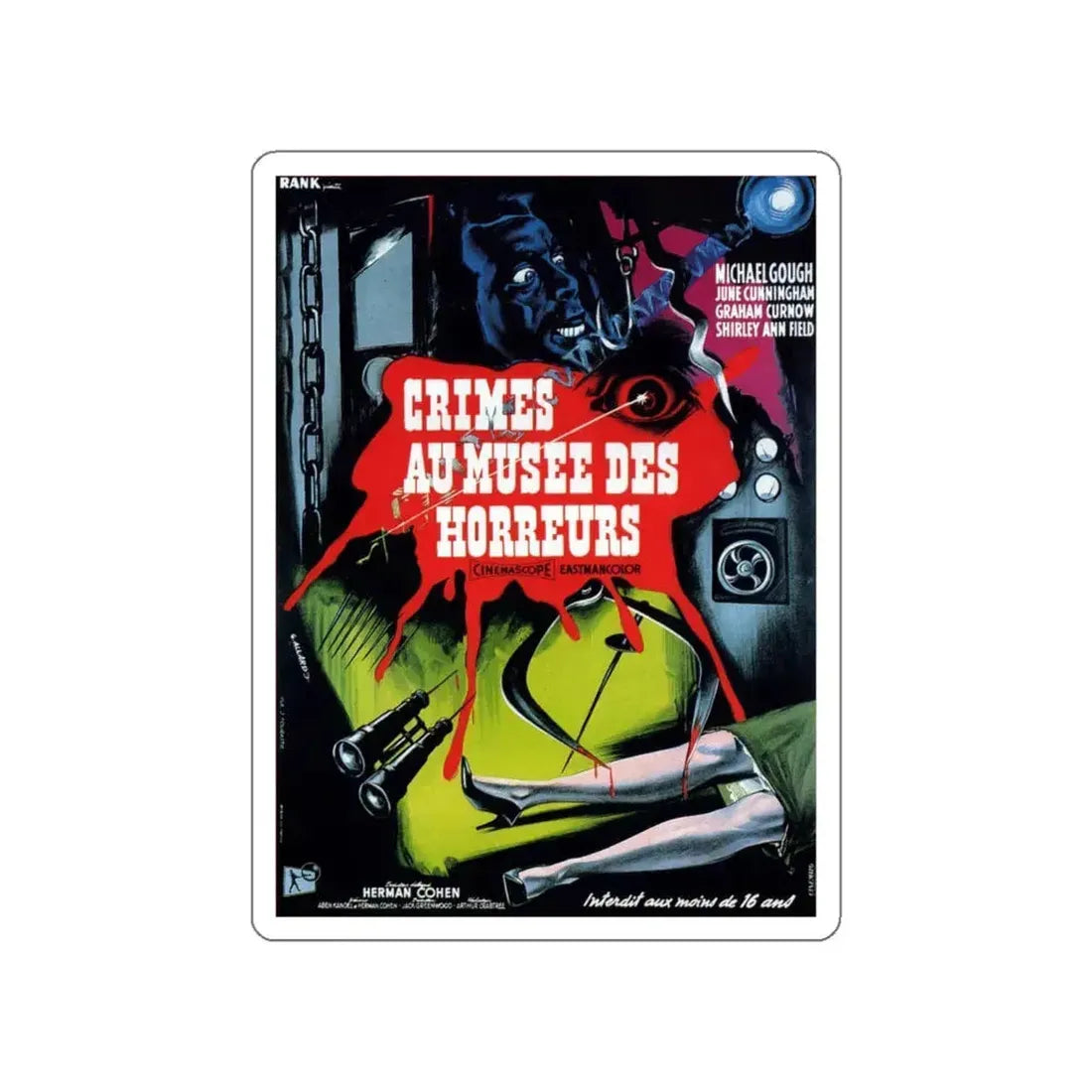 HORRORS OF THE BLACK MUSEUM (FRENCH) 1959 Movie Poster STICKER Vinyl Die-Cut Decal 5 Inch - The Sticker Space